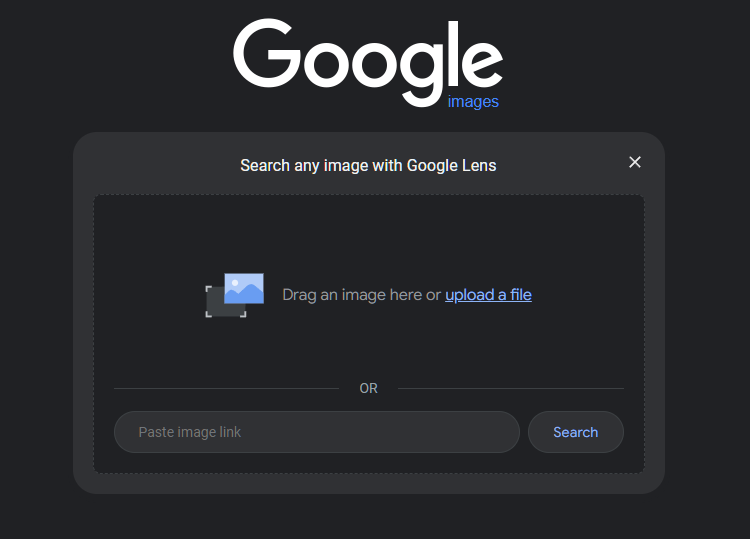 Google search image drag and drop uplaod option