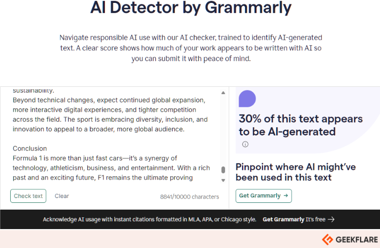 Grammarly AI detector 30 percent