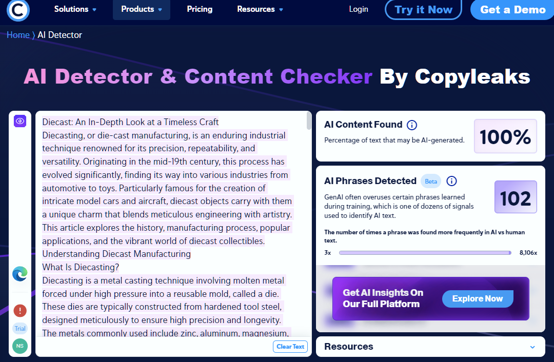 Copyleaks AI detector analysis GPT4.5
