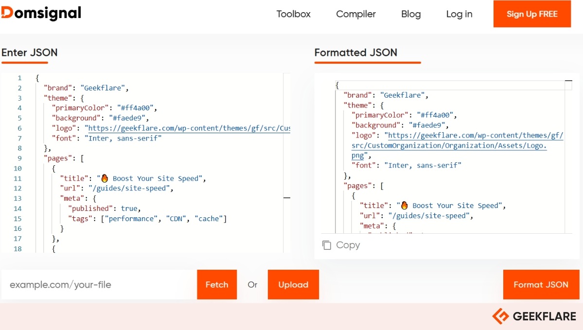 Domsignal JSON Formatter
