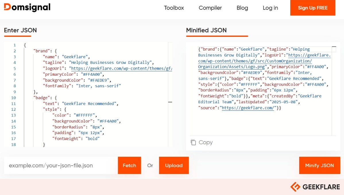 Domsignal JSON Minifier