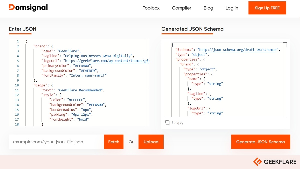 Domsignal JSON Schema Generator