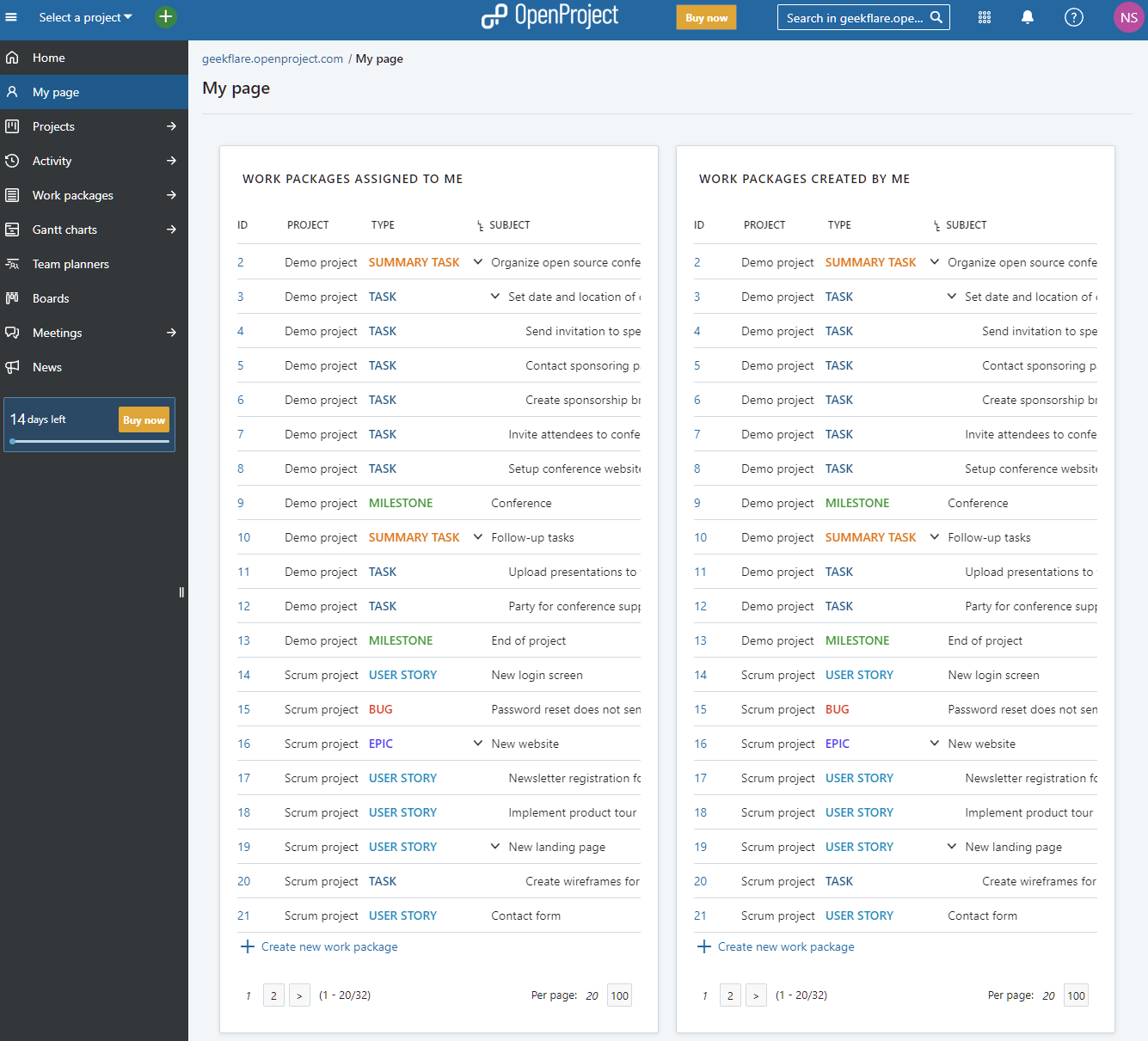ERPNext dashboard
