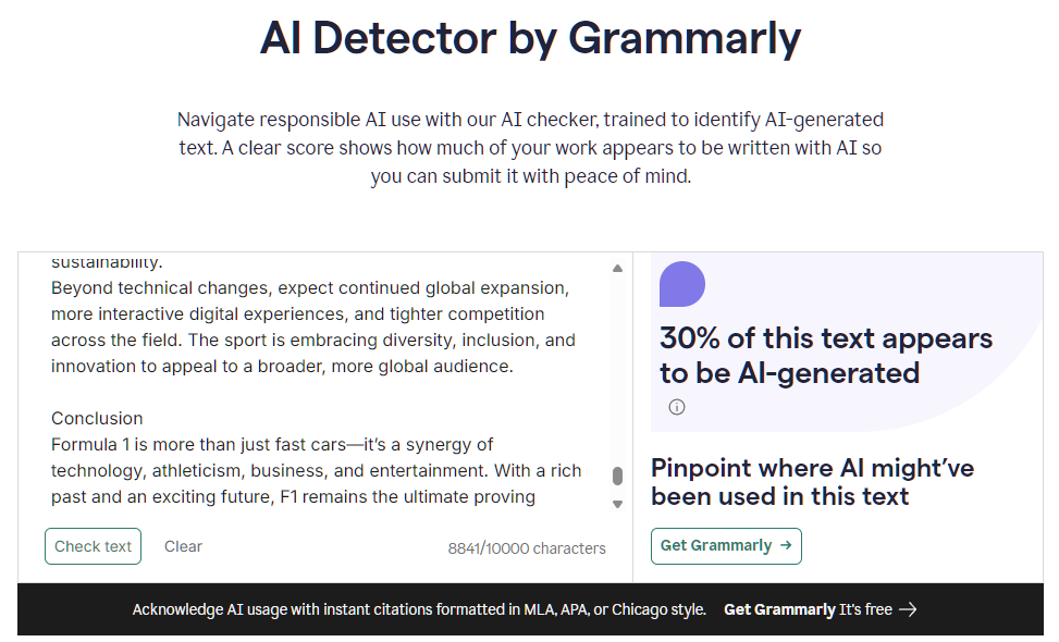 Grammarly AI detector 30 percent