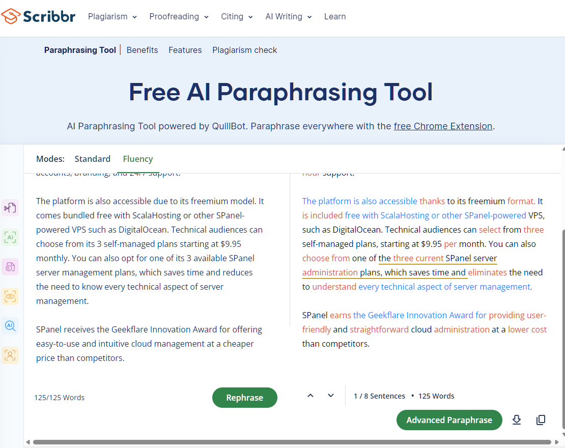 Scribbr free paraphrasing tool