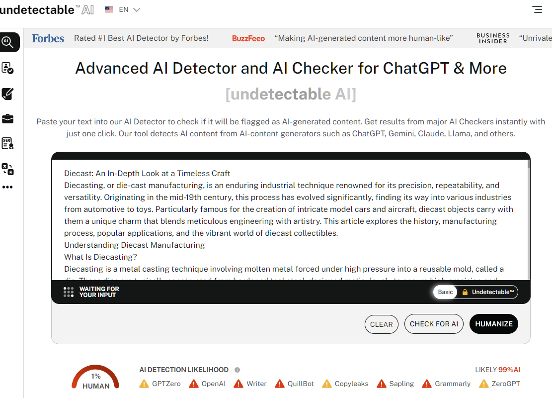 Undetectable AI detector 4.5 result