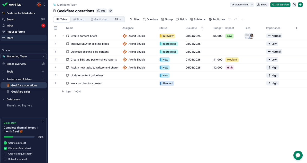 Wrike reporting templates