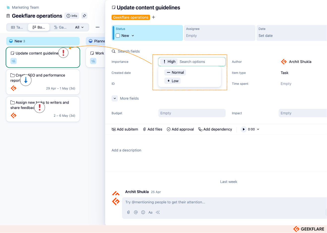 Wrike's task priority