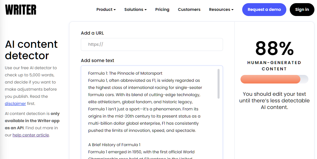 Writer.com AI content results