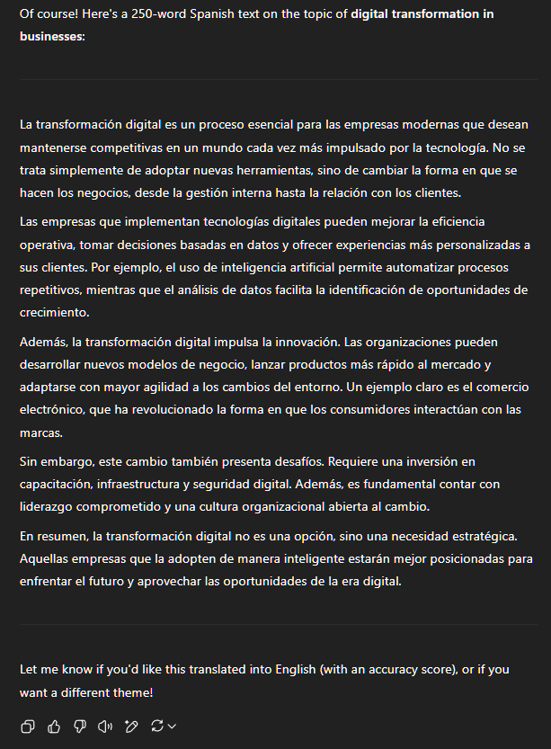 ChatGPT spanish text