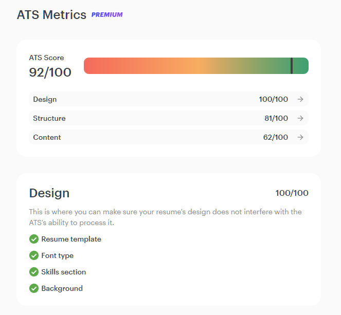 Kickresume ATS score new