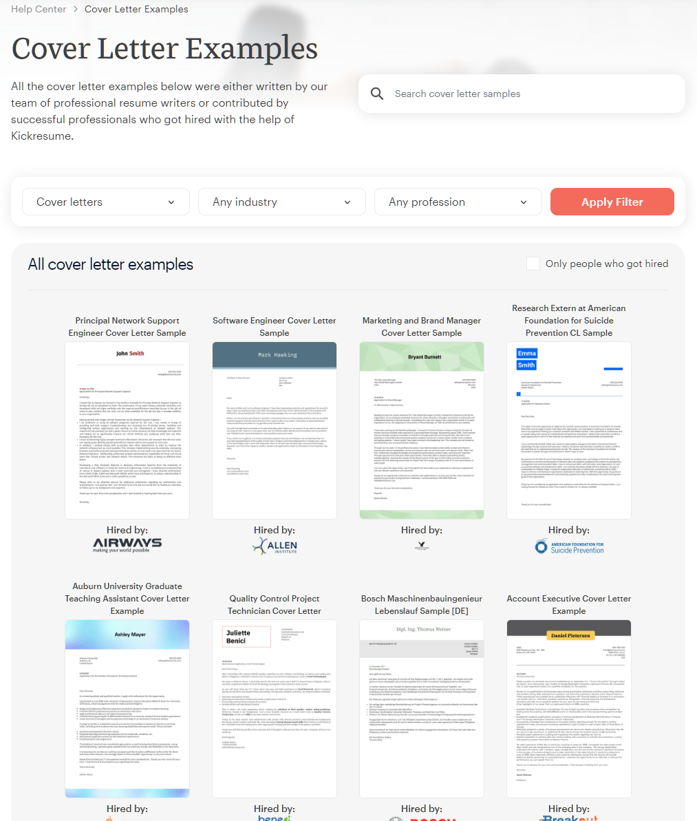 Kickresume coverletter examples