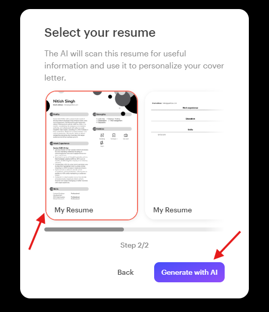 Kickresume scan resume for info