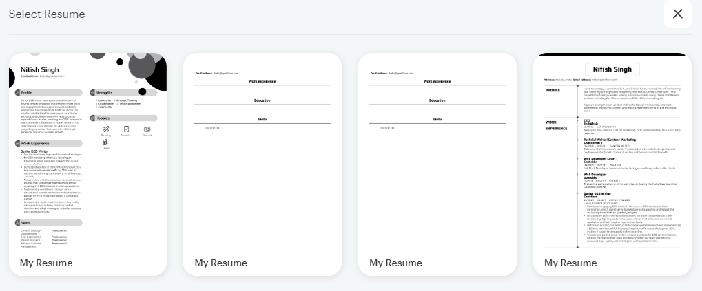 Kickresume select resume website creation