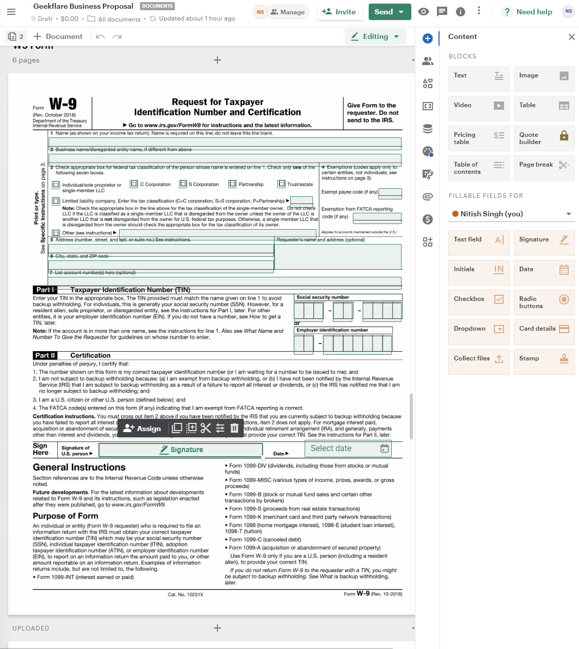 PandaDoc signable form