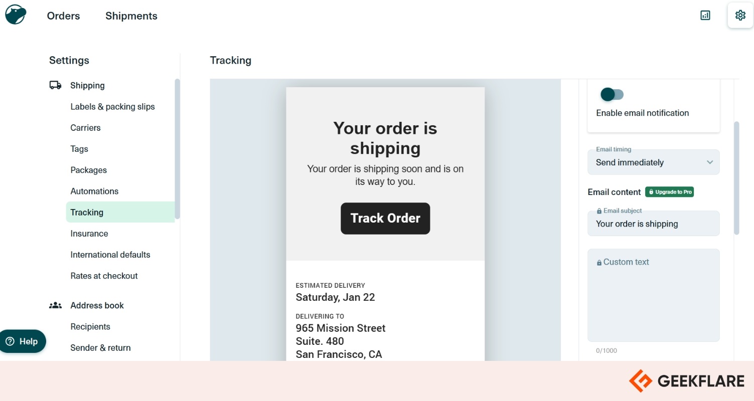 Track Shipments & Send Updates