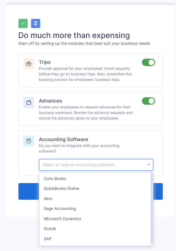 Zoho onboarding accounting options