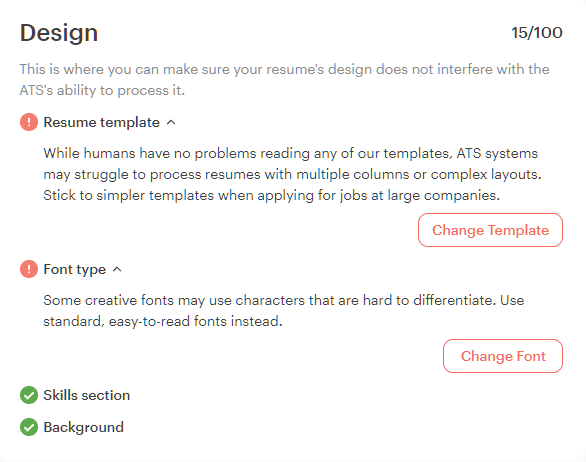 kickresume ATS suggestions design