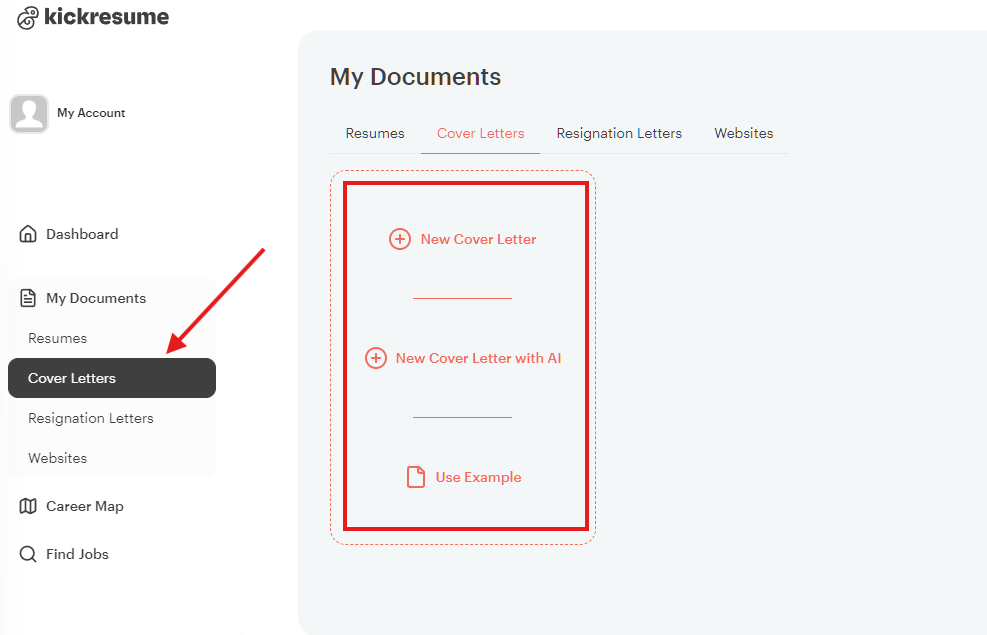 kickresume cover letter creation