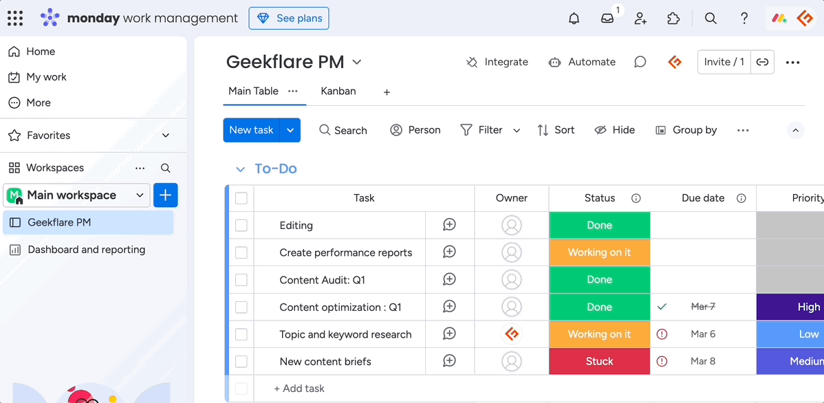 monday work managemenet kanban view