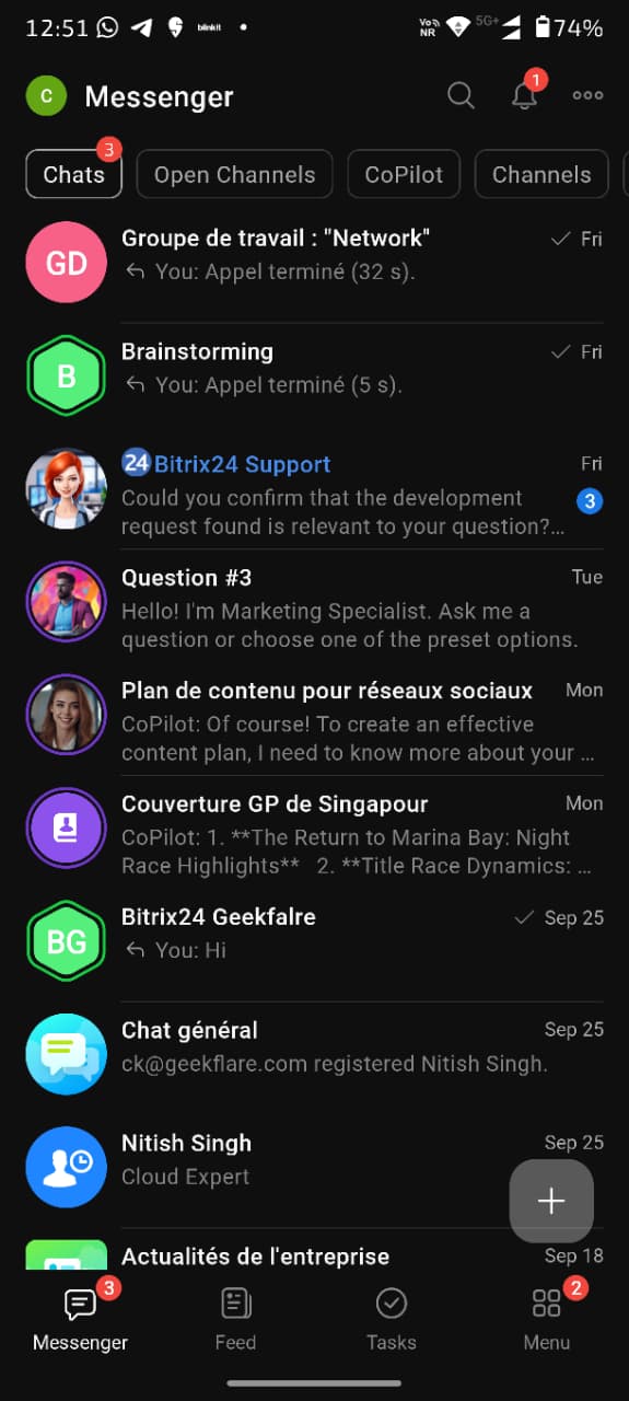 Bitrix24 mobile interface