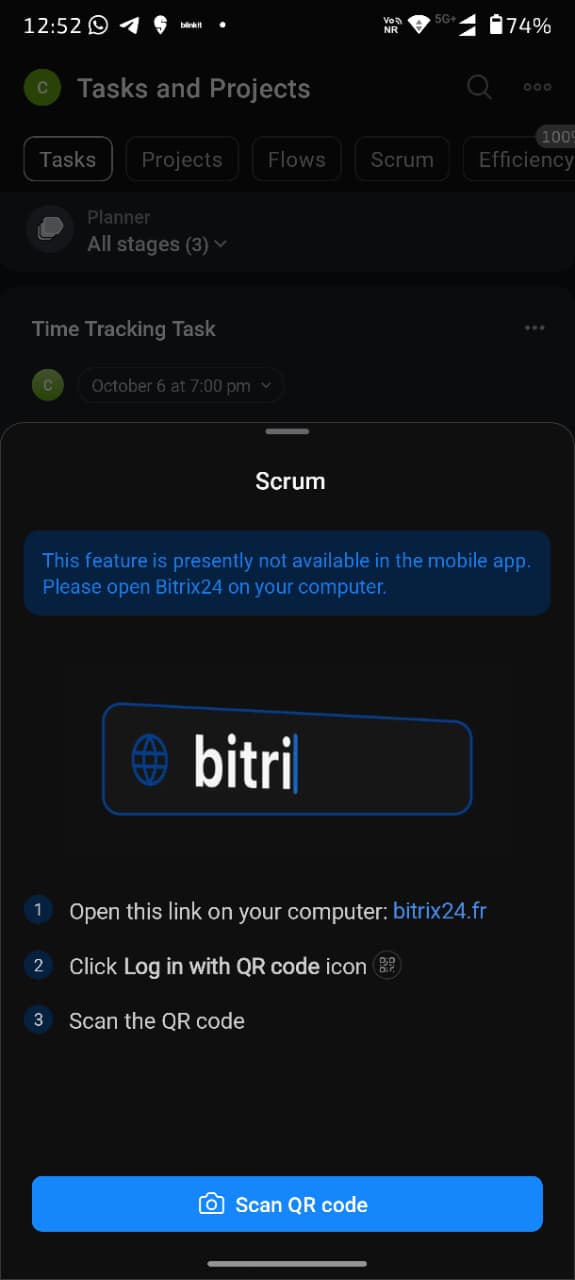 Bitrix24 scrum mobile app not availiable