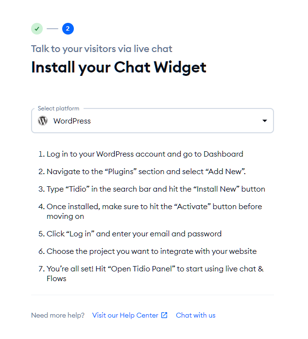 Tidio install chat widget