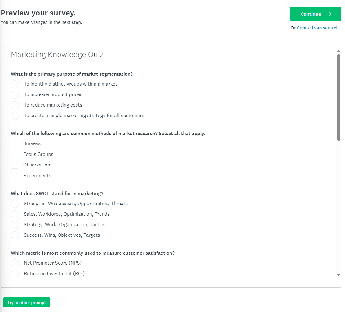 12 surveymonkey Genius Ai prompt outcome