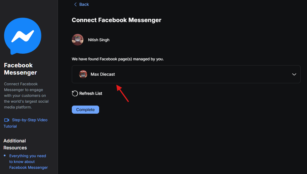 4 able to connect Facebook page Max diecast